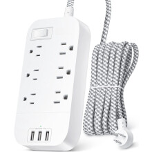 Listwa zasilająca ścienna o długości 10 stóp z 6 gniazdami i 3 portami USB