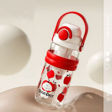 Auslaufsichere Trinkflasche mit Strohhalm, rot, 550 ml