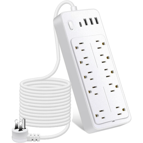Multipresa con protezione da sovratensione, 14 prese, 4 porte USB