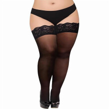 Black lace-top thigh high stockings for women, plus size