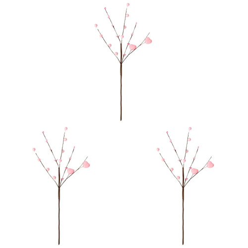 Conjunto de 3 palitos decorativos artificiais em formato de coração com frutinhas vermelhas, hastes de 40 cm (16 polegadas)