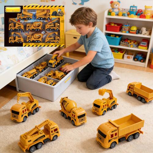Ensemble de jouets de véhicules de construction avec wagons à inertie (8 pièces)