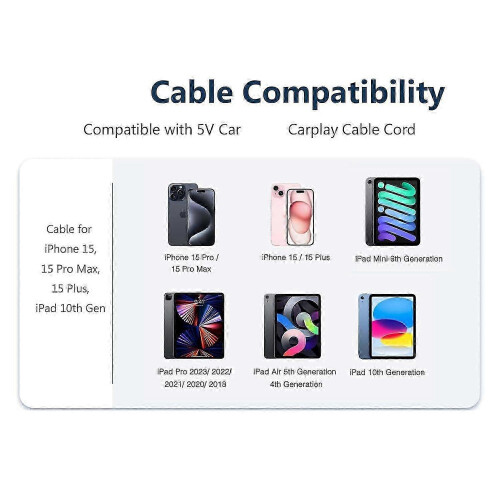 USB A to USB C Cable for iPhone 16/15 Series CarPlay Charging Cable 3A Fast Charging Braided Cable 1.2m 2