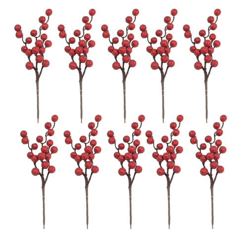 Rami artificiali di ciliegio rosso per decorazioni natalizie (10 pezzi) 2