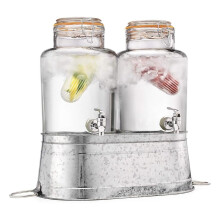 Distributeur de boissons en verre, 2 x 1,5 gallon avec support