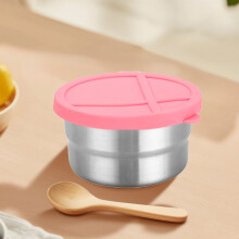 Caja de acero inoxidable para aperitivos con tapa y separadores de silicona.
