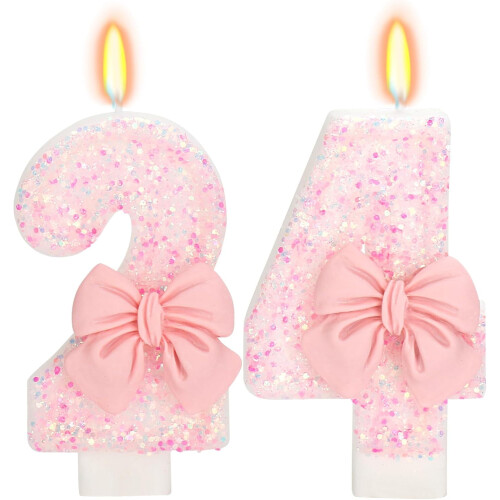 Pink Bow Number 24 Birthday Cake Candle