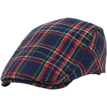 Casquette plate en tartan de coton écossais bleu marine