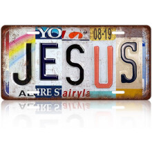 Plăcuță de înmatriculare vintage din aluminiu cu Jesus, 30x15 cm