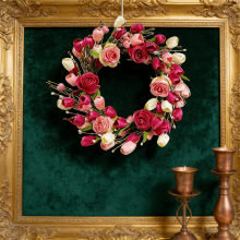 Valentin-napi tulipán koszorú rózsaszín fehér 45 cm