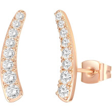 (Rose Gold, Classic) Classic Elegant 14K Gold Plated Cubic Zirconia Ear Crawler Stud Earrings for Women - Faux Diamond Arrow Climber Fashion Earrings