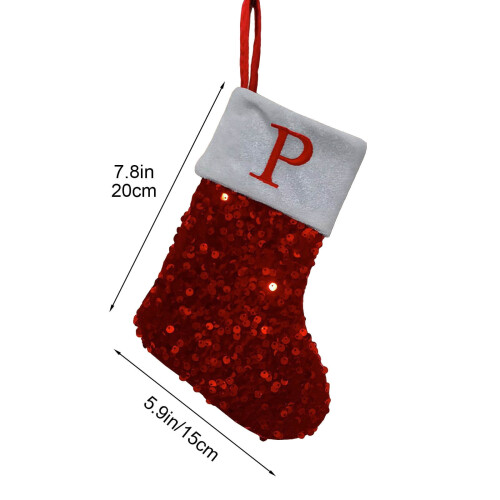 Sequin Christmas Stocking 7.8 x 5.9 in, Red Embroidered 2