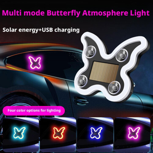 LED Butterfly Car Light Solar USB Rechargeable RGB Auto 2