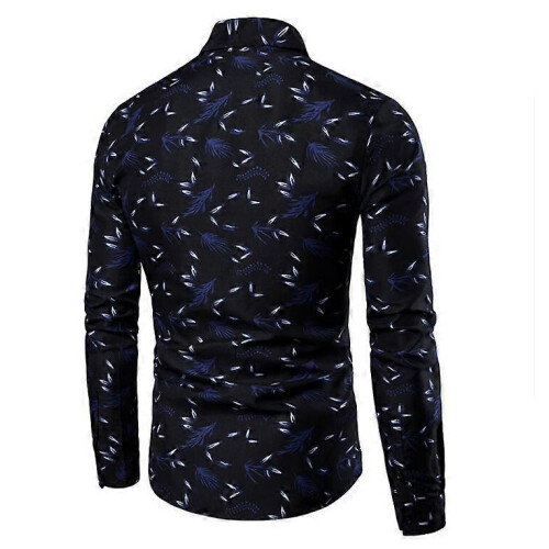 (L,blue)Men's Long Sleeve Shirts Casual Print Button Up Shirts 1