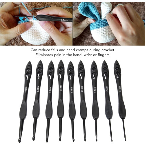 Sada 9 ergonomických háčků na háčkování, černá, 2,0–6,0 mm 2