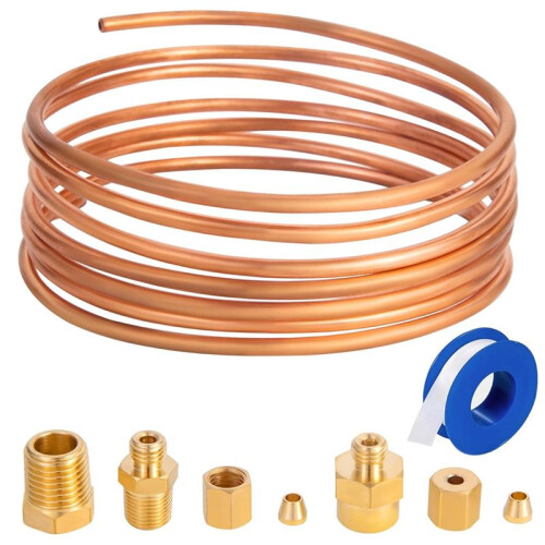Kit de Tubos para Manômetro de Óleo de 72 Polegadas, Conjunto de Tubo de Cobre com 1/4 Polegadas X1/8 Polegadas NPT, Macho NPT de 1/8 Polegadas