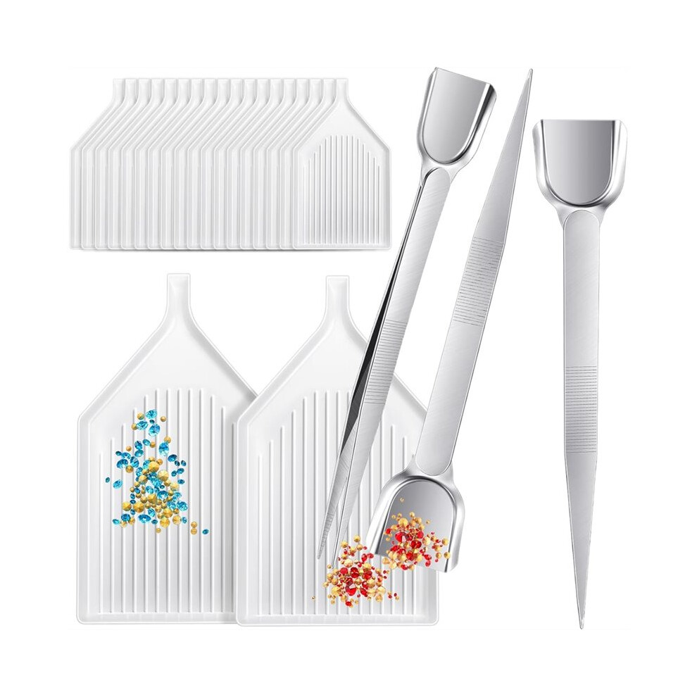 20 Pieces Art Trays And 3 Pieces Bead Scoop Rhinestone Tweezers For Jewelry Making Gems Crystals Accessories And Tools A 6033189791654