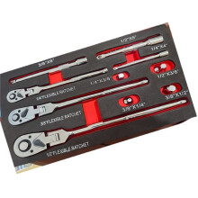 10 Piece Flex Ratchet Set, 1/4", 3/8" and 1/2" Drive Swivel Ratchet Wrench with Extension Bar and 4pc Adapter