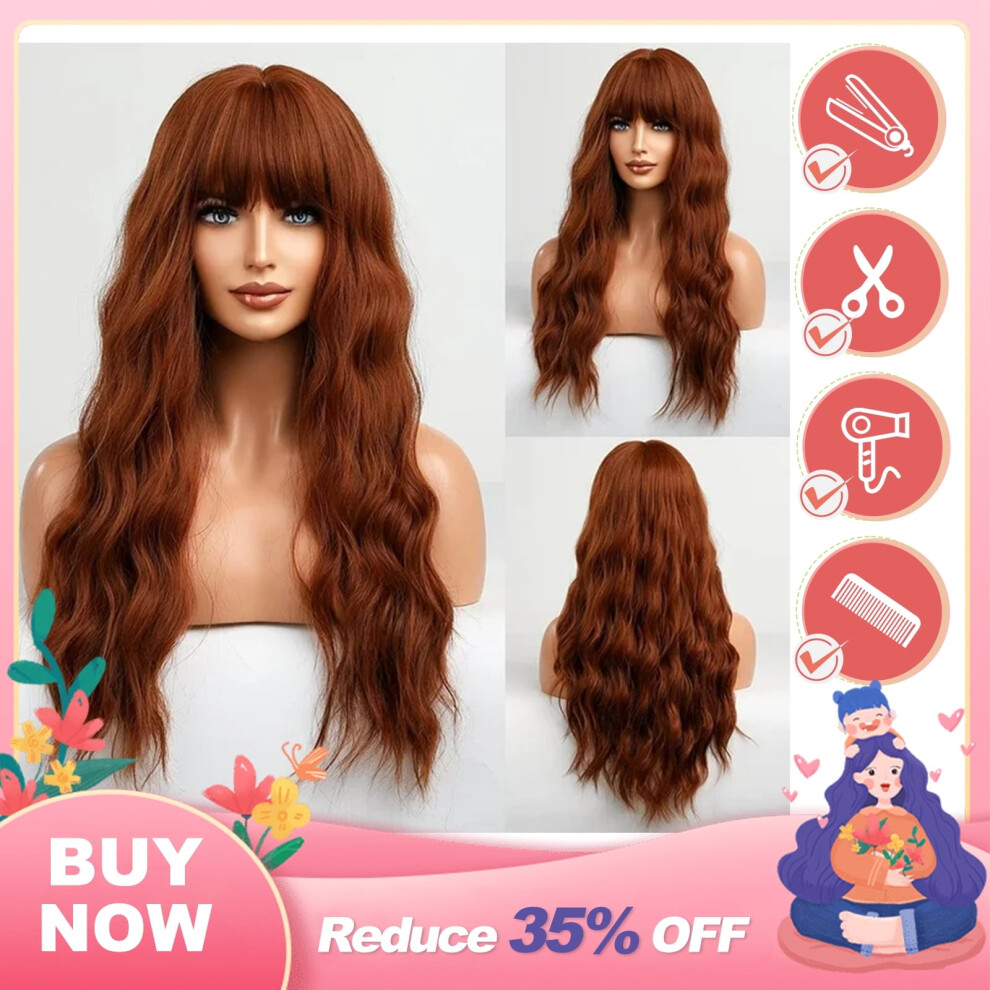 Unisex Orange,Red Long Auburn Wig With Bangs Layered Curly Orange Wigs For Women Natural Synthetic Wigs For Daily Use