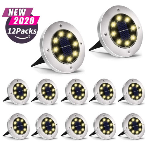 Lumini solare de sol, 16 LED-uri, alb cald, pachet de 12