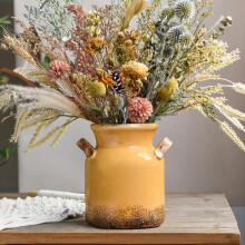 Ceramic Rustic Farmhouse Vase, Distressed Yellow Flower Vase for Living Room, Bedroom, Kitchen, Office – Shelf & Table Decor