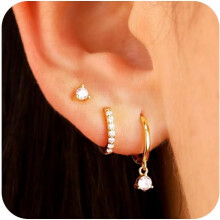 Conjunto de brincos de argola dourados para mulheres, banhados a ouro 14K, 3 peças.