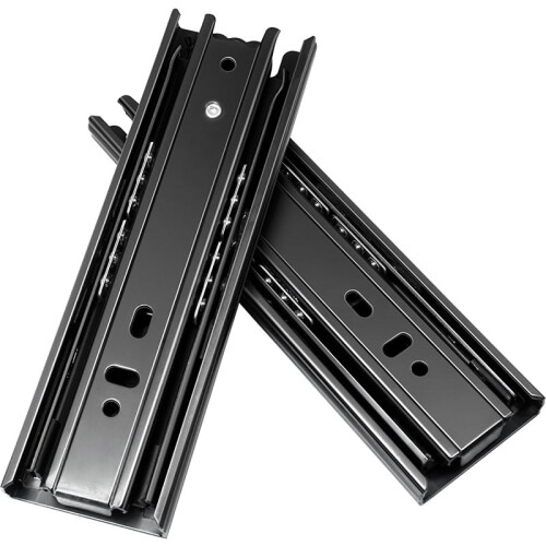Glissières de tiroir noires robustes 8" + 6", extension complète