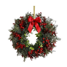 Kunstig julekrans med bær og bånd