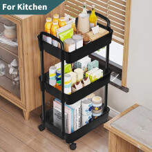 3 Tier Rolling Cart with Wheels, Plastic Diaper Organizer for Nursery, Kitchen, Bathroom, Black