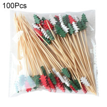 100Pcs Christmas Cocktail Picks, Vintage Themed Xmas Decoration Toothpicks, Disposable Bamboo Appetizer Fruit Skewers for Christmas Party Decorations