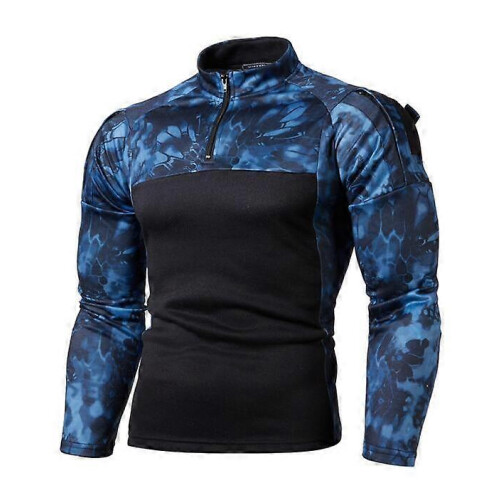 (XXL,blue)Men's Half Zip Pullover Long Sleeve Camo Army Sweatshirt 1