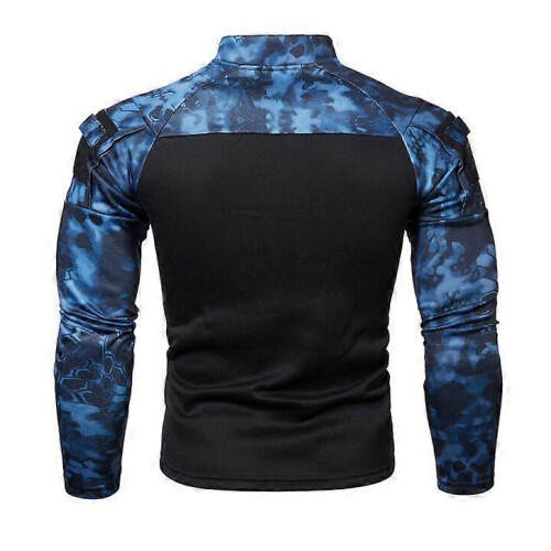 (XXL,blue)Men's Half Zip Pullover Long Sleeve Camo Army Sweatshirt 2