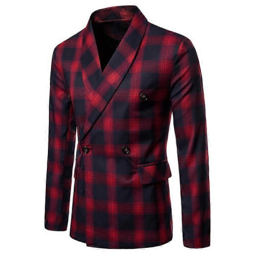 (M,red)Men's single-breasted two-button casual blazer 1