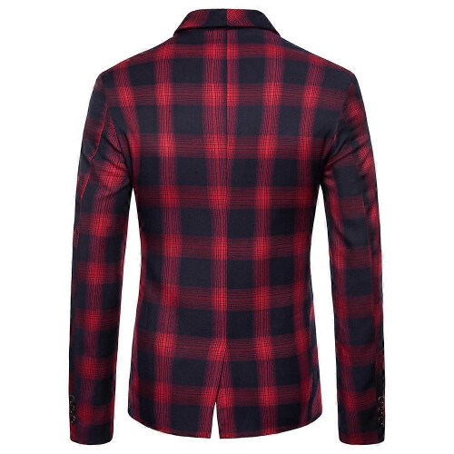 (M,red)Men's single-breasted two-button casual blazer 2