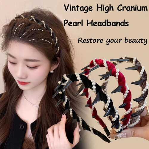 Tiara vintage de pérolas para crânio alto 1