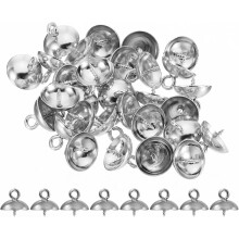 30Pcs 10x10mm 304 Stainless Steel Eye Pin Bail Pegs for Half-Drilled Beads & Pearls – Silver Tone, Compatible with Jewelry Making