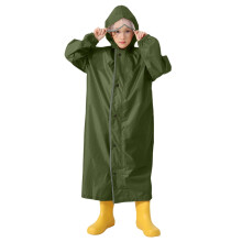 Kids Rain Jacket with Hood & School Bag, Waterproof Solid Color Long Raincoat for Boys/Girls 10-12Y, Green – Compatible with School Use
