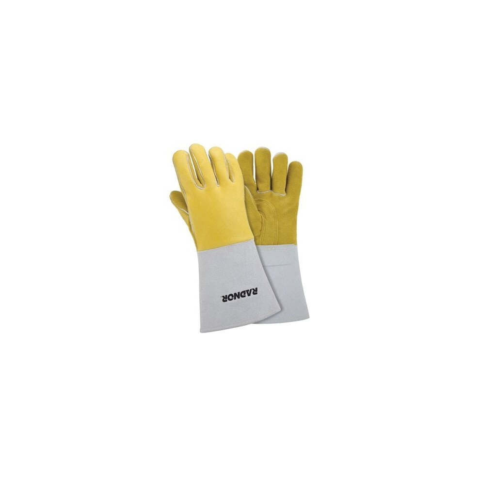 Radnor Large Gold 14" Grain Elkskin Foam Lined Welders Glove With Reinforced Straight Thumb And Stiff Cowhide Cuff (Carded) 9178400064630