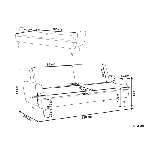 Beliani Sofa Bed 3 Seater VETTRE Velvet Off-White 2
