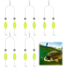 5Pcs Double Reverse Fishing Hook Set,Double-Hook Reverse Bottom Rig,Anti Tangle Fishing Hooks,Sleeve Jig Lure Rig,Snag Resistant Split Hook