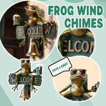 Sonnette de bienvenue avec sculpture de grenouille, métal et résine,