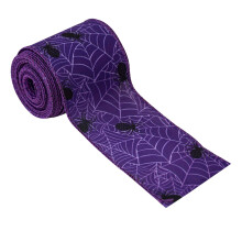 Fita de cetim de Halloween com estampa de abóbora, morcego e teia de aranha (6,35 cm)