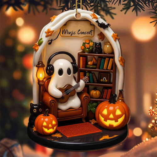 Ακρυλικό κρεμαστό στολίδι για το Halloween με θέμα "Φάντασμα και κολοκύθα"