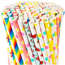 180 pailles en papier, 9 motifs, 19,8 cm