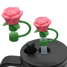 Valentine's Day Silicone Straw Covers for Cups & Tumblers (30oz/40oz), Rose Flower Straw Toppers – Compatible with Most Straws