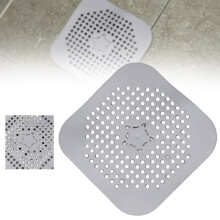 Square Shower Drain Cover – Flat Silicone Plug & Filter for Bathroom/Kitchen, Anti-Clog, Flexible Fit, Easy Clean, Grey