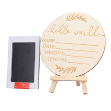 Baby Birth Announcement Sign Wooden Keepsake 15cm x 15cm with Ink Pad