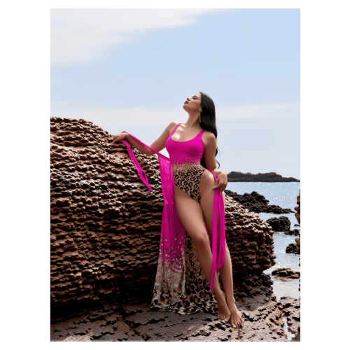 Costume da bagno a due pezzi da donna con stampa leopardata e paillettes 1