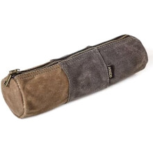 Trousse à crayons en toile cirée taupe vintage avec fermeture éclair