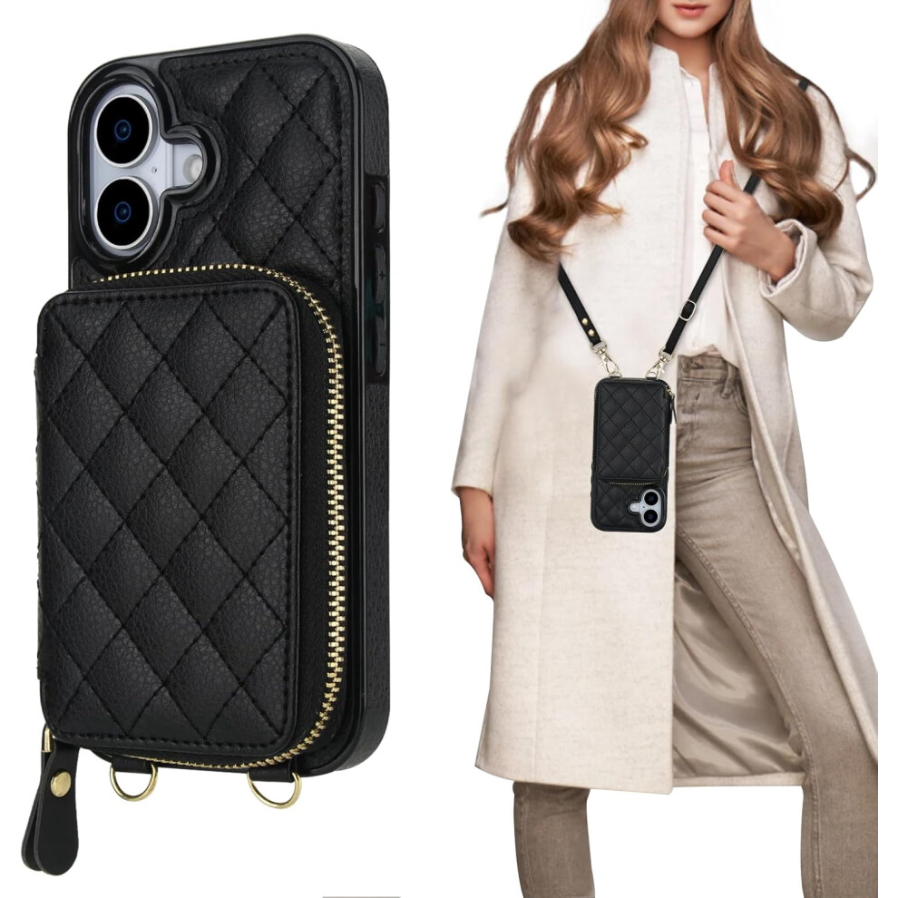 Crossbody Wallet Case For 17, Pu Leather Zipper Flip Cover With Kickstand, Card Slots, Wrist Strap Â Black 9336866636932